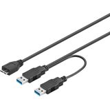 USB3.0 Y kabel met 2x USB-A - USB3.0 micro B connectoren - 0,20 meter