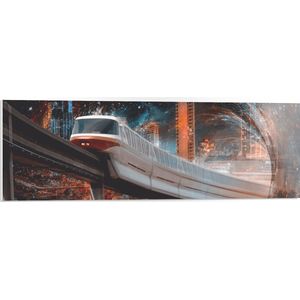 PVC Schuimplaat - Sneltrein Rijdend door Tunnel - 90x30 cm Foto op PVC Schuimplaat (Met Ophangsysteem)