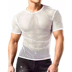 Heren Tanktop Korte Mouwen Transparant Net T-Shirt