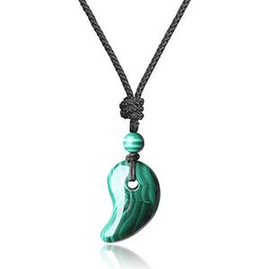 Magatama Stenen Hanger en Ketting | Drie Heilige Schatten | Malachiet