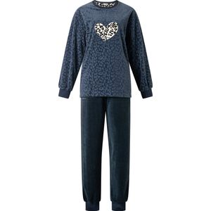 Warme velours dames pyjama van Lunatex 124209 navy-zwart maat S