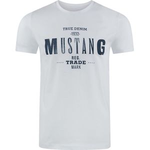 Mustang Heren T-Shirt Basic Print Tee regular fit Wit S Ronde Hals Volwassenen Opdruk Print Shirts