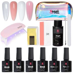 Nagelstad® BIAB Starter Pakket - Builder in a Bottle - BIAB Nagel Builder Gel - BIAB Nagellak Starterset - 4 Populairste Kleuren - HEMA & TPO Free - Inclusief Nagel Cleaner en LED Lamp