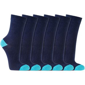 Kindersokken | Contrasterende hiel en teen | Kleur: Blauw | Maat: Diverse maten | 6 paar
