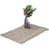 Relaxdays vloerkleed jute - 60 x 90 cm - vloertapijt - patroon - handgeweven - beige/crème