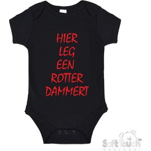 100% katoenen Romper | Hier leg een Rotterdammert | Verjaardagkado | verjaardag kado | grappig | jarig | Rotterdam | Feyenoord | cadeau | Cadeau | Zwart/rood | Maat 62/68