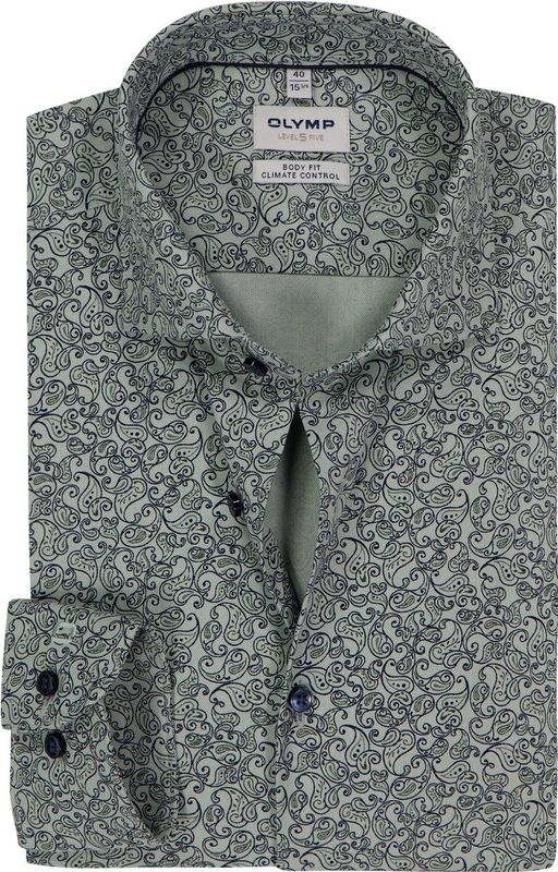 OLYMP - 24/7 Level 5 - Overhemd - Licht Grijsgroen - Strijkvriendelijk