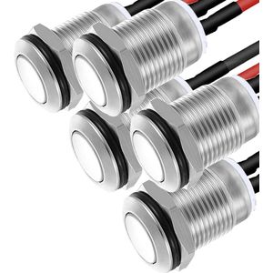 5 stuks Arduino 12mm mini-knop vergrendeling drukknop roestvrij staal 2A/12V/24V/125V/250V met draadknop inbouwknop rond (platte kop) 12 V