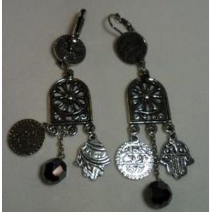 Dolce Luna bijoux Earrings black swarovski kristal  hand of Fatima verzilverd