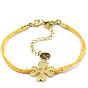 Armband Klavertjevier Yellow Goud | 18 karaat gouden plating | Messing | Minimalistische armband - 15 cm + 5 cm extra | Buddha Ibiza