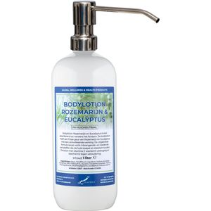Bodylotion Rozemarijn & Eucalyptus 1 Liter met luxe RVS zilverkleurige pomp - stijlvolle en duurzame uitstraling