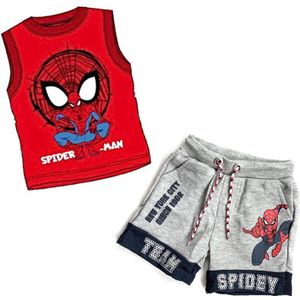Marvel Spiderman set  - korte broek van joggingstof + mouwloos shirt - rood/grijs - maat 122/128 (8 jaar)