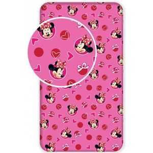 Disney Minnie Mouse Hoeslaken Hearts - 90 x 200 cm - Katoen