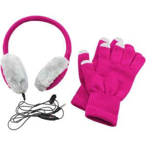 2-delige Set: Koptelefoon-Oorkappen en Touch-Handschoenen voor de Winter in Roze/Grijs