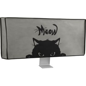 kwmobile beschermhoes monitor geschikt voor 34-35"" Monitor - Computerscherm cover - Computer accessoires - PC scherm hoes in grijs / zwart - Kat Meow design