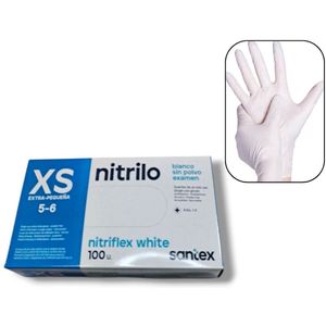 Santex - 100x Wegwerp Handschoenen - Nitrile - Wit - Powder Free - Latex free - Maat XS