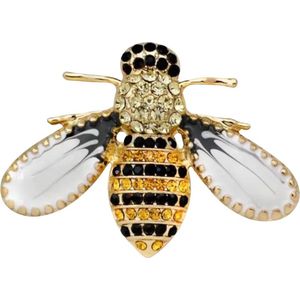 Broche Sierspeld Bij Bijen 4 cm / 2.9 cm / Goud Wit Zwart