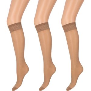 Marianne - Dames Kneehighs Antipress Lycra Panty - 20Den - 3-Pack - Maat One Size - Dune