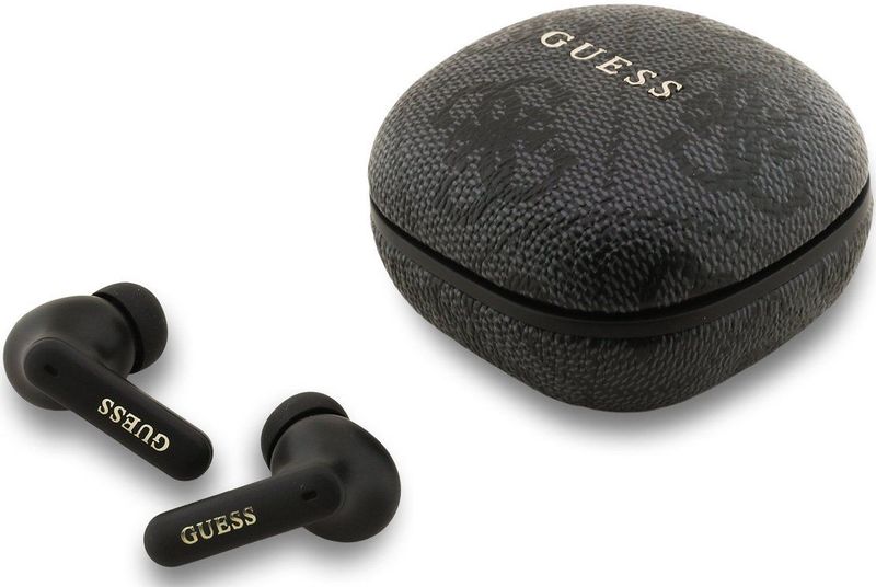 Guess 4G Script Logo ENC TWS Oordopjes – ENC – draadloos – PU‑leer afwerking – Zwart