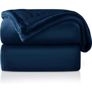 Knuffeldeken, wollig, zachte en warme fleecedeken voor bed, bank, flanellen deken, deken als bankdeken, woondeken, sprei, 200 x 230 cm, marineblauw