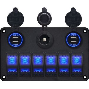 ProRide Schakelpaneel 12V voor Auto/Boot - 4 USB Poorten - 5V/2.1A - 6 schakelaars + 12V/24V stopcontact