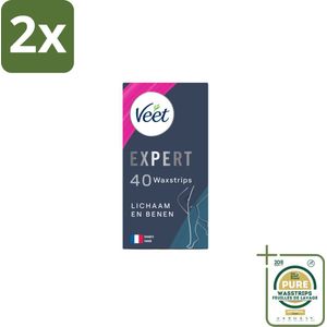 Veet Expert - Ontharingsstrips - Lichaam & Benen - Gevoelige Huid - 40 strips - Voordeelverpakking - 2 stuks - Ontharing lichaam - Gevoelige huid