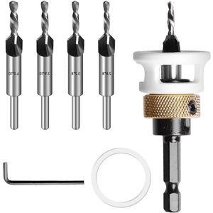 6-delige kegelverzinkset met 1/4 inch hex-schacht en diepteaanslag voor houtbewerking