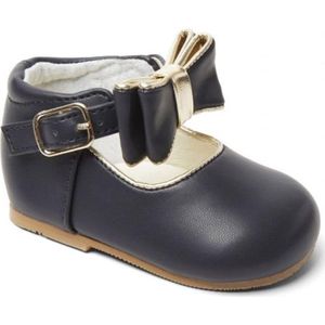 Sevva kinderschoen Leer Navy/Donkerblauw | Leren Strik | Gesp sluiting | Maat 20