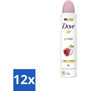 12 x Dove - Deodorant - Spray Go Fresh - Granaatappel - Fruitige geur - 250 ml - Deodorant Spray - Anti-transpirant - Dove - Granaatappel - Citroenverbena