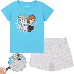 Frozen Anna Elsa Blauwe katoenen pyjama met korte mouwen voor meisjes, korte broek