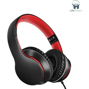 LifeStages - Koptelefoon Met Draad - Over-Ear Hoofdtelefoon Met Microfoon - Lichtgewicht - Opvouwbaar & Draagbaar Stereo Bass Hoofdtelefoon Met 1.45M No-Tangle - Bedrade Hoofdtelefoon Voor Smartphone, Tablet, MP3/4 (Zwart)