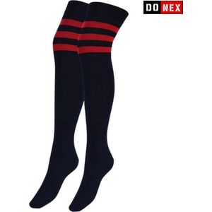 Overknee kousen 2 Paar Katoen Donex Zwart-Rood 36-40