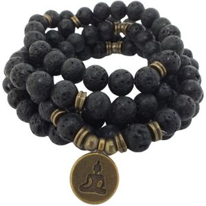 108 Kralen Mala Armband / Ketting zwart -  Vrouwen / Mannen - 8mm Lava Rock - Boeddha - Yoga - Meditatie - Buddha - Gebedssnoer - Kralenketting - Rozenkrans - Vulkaansteen - Lavasteen - Natuurlijke edelsteen