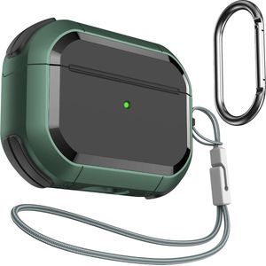Armor Hoesje ontworpen voor AirPods Pro 2 hoes en AirPods Pro Case, met sleutelhanger en sleutelkoord schokbestendige robuuste beschermhoes voor AirPods Pro/Gen 2 (groen)