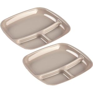 Set van 8x stuks camping/fondu/bbq kunststof borden 3-vaks mokka bruin 21 x 24 cm - Fonduebord - Gourmetbord - Barbecuebord