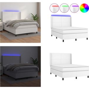 vidaXL Boxspring met matras en LED kunstleer wit 140x200 cm - Boxspring - Boxsprings - Bed - Slaapmeubel