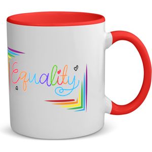 Akyol - lgbtq cadeau - koffiemok - theemok - rood - Lgbt - love is love - mok met opdruk - lgbt - pride month - lgbtq vlag - gay pride - koffiemok met tekst - opdruk - leuke pride spullen - verjaardag - cadeau - gift - 350 ML inhoud
