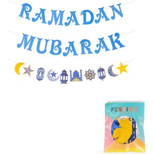 Festivz Ramadan decoratie - Ramadan Mubarak Slinger - Ramadan Feestdecoratie - Ramadan Decoratie - Blauw