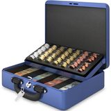 ACROPAQ Geldkistje - Premium, Geldkist met sleutel, 30 x 25 x 9 cm - Geldkluis met muntsorteerder, Geldlade - Blauw