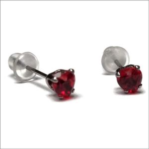 Aramat jewels ® - Zirkonia zweerknopjes hartje 4mm oorbellen donker rood chirurgisch staal