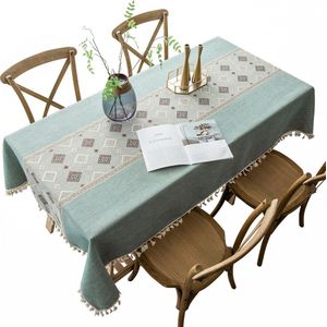rechthoekig tafelkleed-katoen en linnen splitskwastjes-rustieke stijl-geschikt voor keuken, eettafel, feestdecoratie-140*140CM-groen