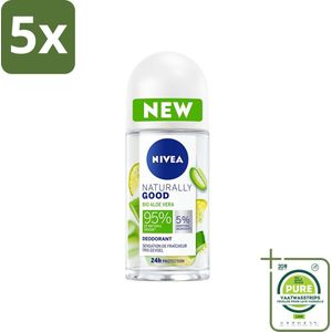 5 x NIVEA - Deodorant Roller - Natuurlijk Goed Aloë Vera - Fris Gevoel - 24 Uur Werking - 50 ml - Grootverpakking - NIVEA Deodorant - Natuurlijke Deodorant - Aloë Vera Deodorant - Aluminiumvrije Deodorant - Vegan Deodorant
