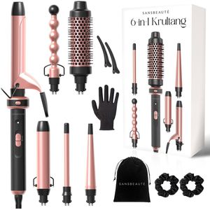 Sansbeauté - 6 in 1 Krultang - Keramische Haarkruller - 13mm tot 38mm - Föhnborstel Kort Haar