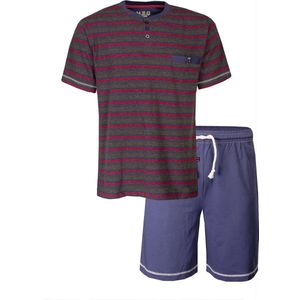 MEQ Heren Shortama - Polo Sluiting - Pyjama Set - Katoen - Blauw - Maat S