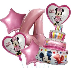 Minnie Mouse Ballonnen Set - Leeftijd: 4 Jaar - Roze Ballonnen - Kinderverjaardag - Feestversiering - Verjaardag Versiering - Mickey & Minnie Mouse - Disney Kinderfeestje - Feestpakket - Roze Verjaardag Ballonnen - MinnieMouse Ballonnen - Roze Ballon