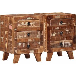 vidaXL - Nachtkastje - 2 - st - 37x32x50 - cm - massief - gerecycled - hout