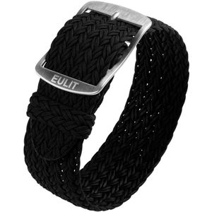 EULIT horlogeband - perlon - 20 mm - zwart - metalen gesp