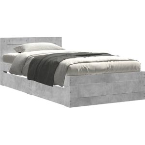 vidaXL - Bedframe - met - hoofdbord - bewerkt - hout - betongrijs - 75x190 - cm