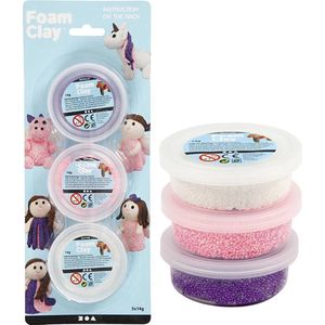 Foam Clay® Sets , wit, paars, roze, metallic en glitter, 3x14gr