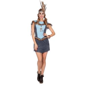 Wilbers & Wilbers - Indiaan Kostuum - Hupa Hoopa Indiaan Wilde Westen - Vrouw - Blauw, Grijs - Maat 34 - Carnavalskleding - Verkleedkleding